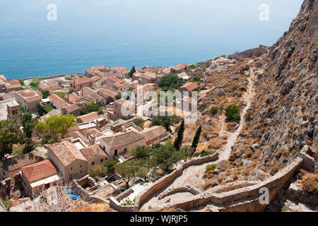 View on downtown Monemvasia at the Greek Peloponnese Stock Photo