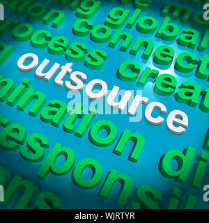 Outsource Word Cloud Showing Subcontract And Freelance Stock Photo