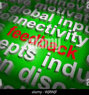 Feedback Word Cloud Showing Opinion Evaluation And Surveys Stock Photo
