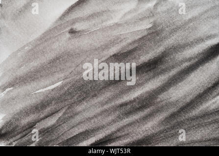 Wrinkle surface , Black and gray stains flow on white background , Illustration abstract and bright background from watercolor hand draw on paper Stock Photo