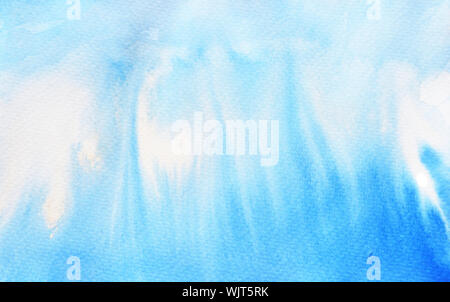 Blue and green color stains flow on white surface , Glacier pole , Illustration abstract and bright background from watercolor hand draw on paper Stock Photo