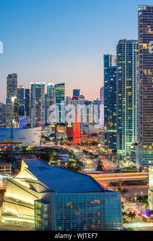 Vertical view of Miami downtown at night Stock Photo