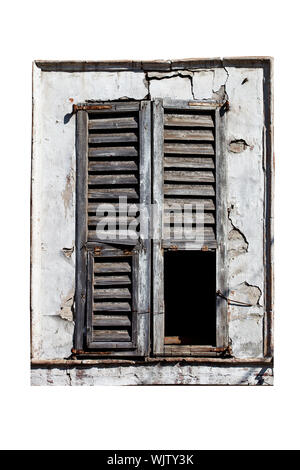 closed window with old wood shutters on white background Stock Photo