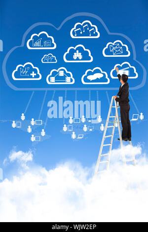 Businessman drawing  a cloud computing applications concept Stock Photo