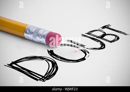 The word doubt against pencil with an eraser Stock Photo