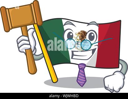 Judge mexico flag fluttering on cartoon pole Stock Vector
