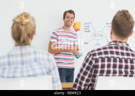 Smiling designer presenting ideas to colleagues in creative office Stock Photo
