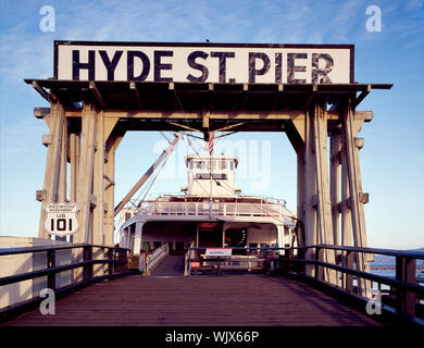 Hyde Street Pier, an exhibit at San Francisco Maritime National Historic Park near Fisherman's Wharf, San Francisco, California Stock Photo