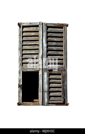 window with old wood shutters isolated on white background Stock Photo