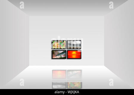 Empty room with a tv panel showing the four seasons Stock Photo
