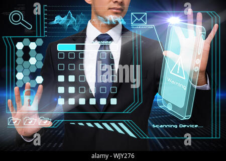 Digital composite of businessman touching security interface Stock Photo