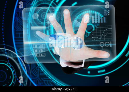 Digital composite of hand touching business interface Stock Photo