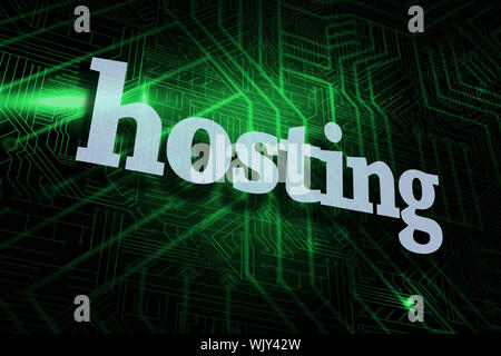 The word hosting against green and black circuit board Stock Photo