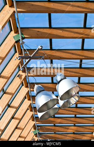 metal lamps in modern glass ceiling Stock Photo