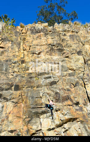 Rock climber at Kangaroo Point Cliffs, Brisbane, Queensland, QLD, Australia Stock Photo