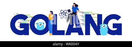 Golang programming languages. Large text concept of code development development programmer. Vector illustration. Stock Vector