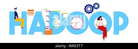 Hadoop Concept of Big Data open-source software utilities using a network of many computers to solve problems Stock Vector
