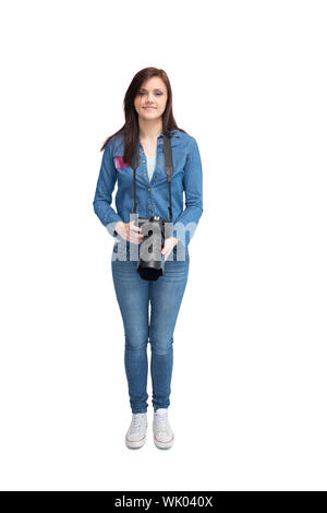 Smiling young photographer posing Stock Photo