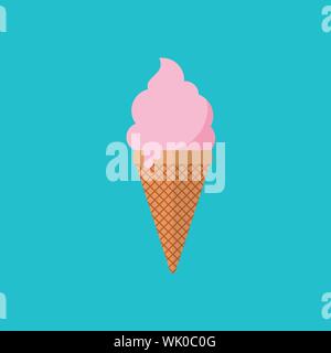 Strawberry ice cream in the cone. Vector illustration Stock Vector