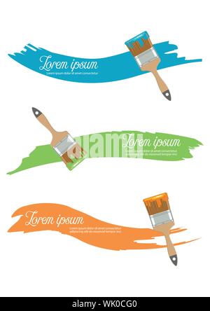 Paint brush with paint color in flat style. Vector illustration Stock Vector