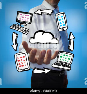 Classy businessman holding cloud computing drawings Stock Photo
