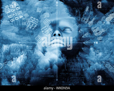 Beyond Human series. Composition of human, fractal and natural forms on the subject of inner reality, mental health, imagination, thinking and dreamin Stock Photo