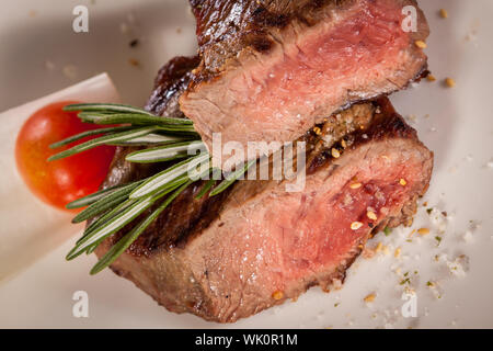 Succulent medium rare beef steak Stock Photo