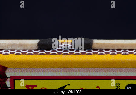 Close up of match and matchbox Stock Photo