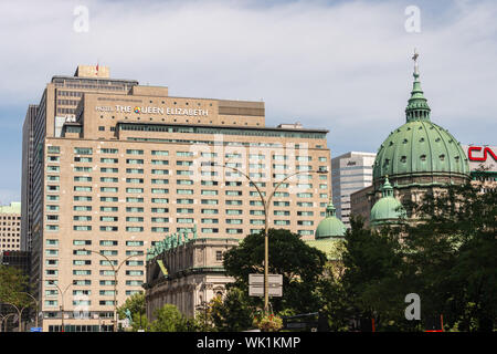 Montreal, CA - 3 September 2019: Facade of Queen Elizabeth Fairmont Hotel on René Lévesque Bld. Stock Photo