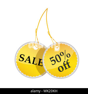 illustration of tags with sale and 50% off text on white background Stock Photo