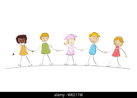 illustration of multi racial kids holding hands on isolated background ...