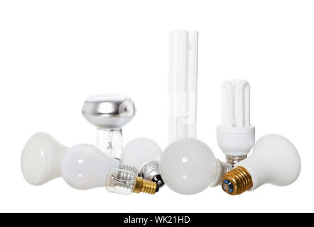 Group of Lights Bulbs isolated on white background Stock Photo