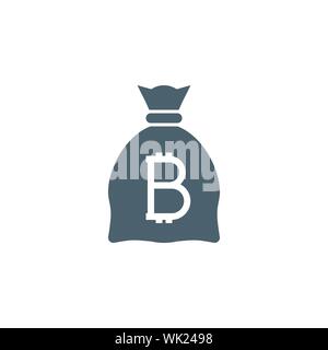 Money Bag with Bitcoin related vector glyph icon. Stock Vector