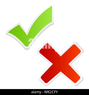 illustration of green tick mark and red cross on isolated background Stock Photo