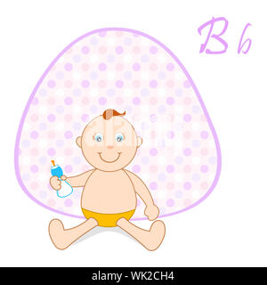 vector illustration of cute sitting baby girl and standing baby boy