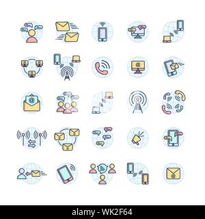Communication filled outline icon set ,Vector and Illustration. Stock Vector