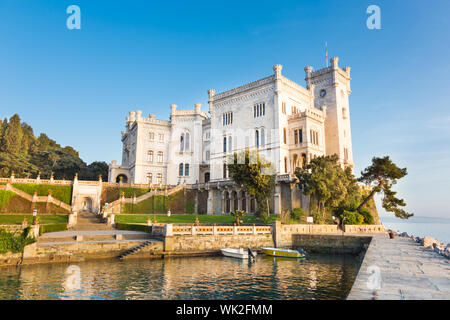 Miramare Castle, Castello di Miramare, in sunset. it is a 19th century castle on the Gulf of Trieste near Trieste, Italy. It was built for Austrian Ar Stock Photo