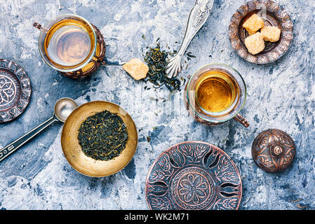 Eastern tea in traditional glasse.Eastern tea concept Stock Photo