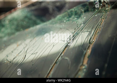 Cracked window the result of a bad car accident Stock Photo