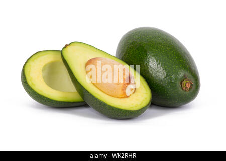 whole fruit, avocado fruit, two halves, green avocado, fresh ripe, fresh avocado, flat lay, flat lay Stock Photo
