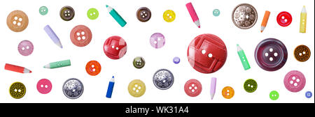 Seamless pattern from color old-fashioned buttons on a white background Stock Photo