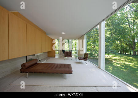 Interior view, living room, the Farnsworth House, Plano, Illinois Stock Photo
