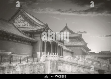 Forbidden City is the largest palace complex in the world. Black and white photography. Stock Photo