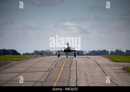 Italian Air Force Typhoons at RAF Waddington, Lincolnshire, UK. Taking part in Exercise Cobra Warrior 2019. Stock Photo