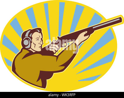 illustration of a Hunter aiming rifle shotgun side view Stock Photo