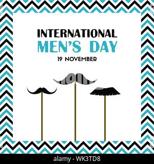 International mens day vector greeting card with fake mustache on sticks Stock Vector