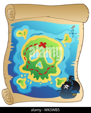 Old scroll with pirate map - vector illustration Stock Photo - Alamy