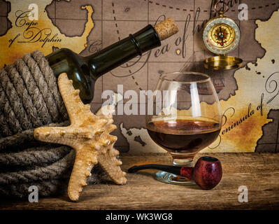 Still life with things leisure and travel on a background of map Stock Photo