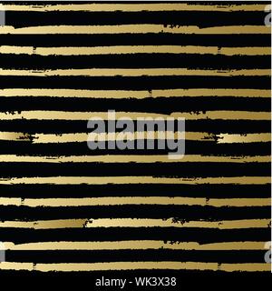 Black and gold striped pattern. Vector brush lines background for Christmas design Stock Vector