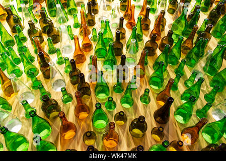 Large group of empty glass bottles. Say no to plastic concept. Stock Photo
